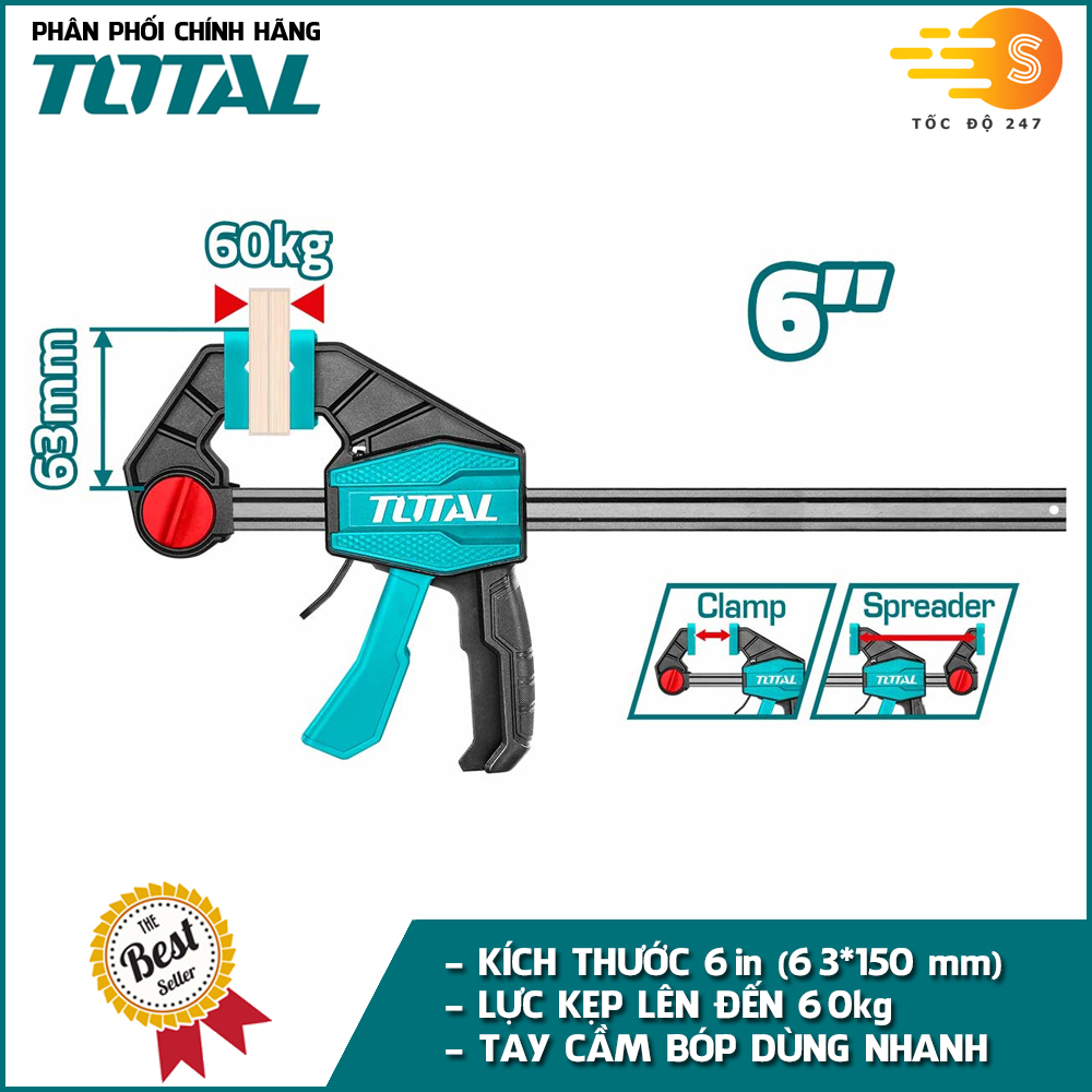 Thanh kẹp nhanh có lực kẹp 60kg TOTAL THT1340601 và THT1340602 - thanh êtô, nhiều kích thước, kẹp gỗ, cảo kẹp nhanh