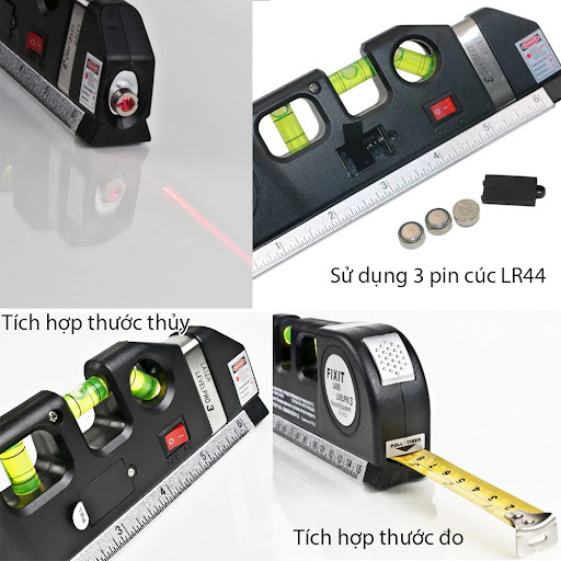 Thước Thủy Laser - Thước Đo Khoảng Cách Bằng Laser, Thước Đo Laser Cầm Tay Giá Rẻ - Thước Ni vô Laser 3 Chức Năng + Tặng kèm thước dây 1.5m