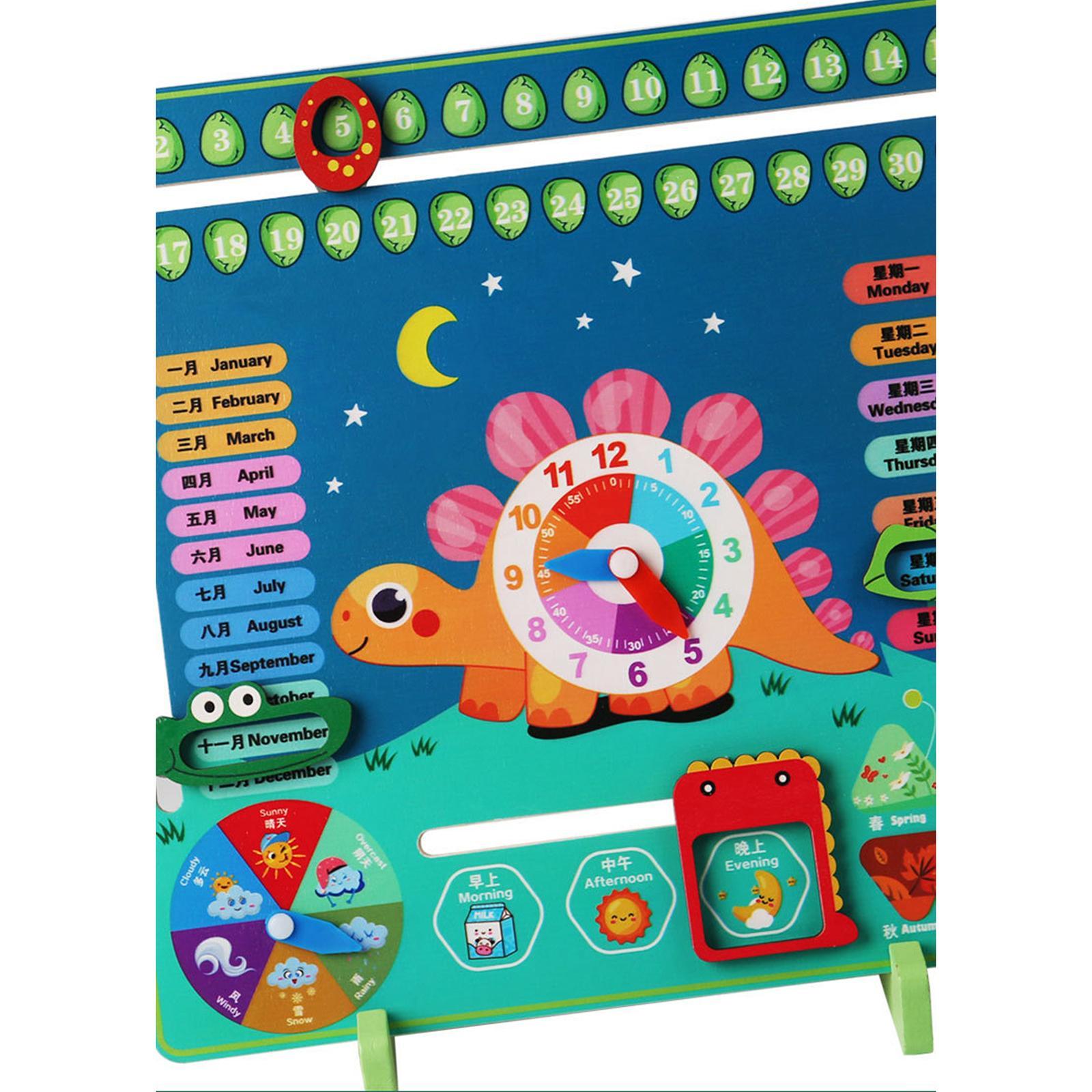 Wooden Calendar Clock Early Learning Educational Toy for Boy Preschool