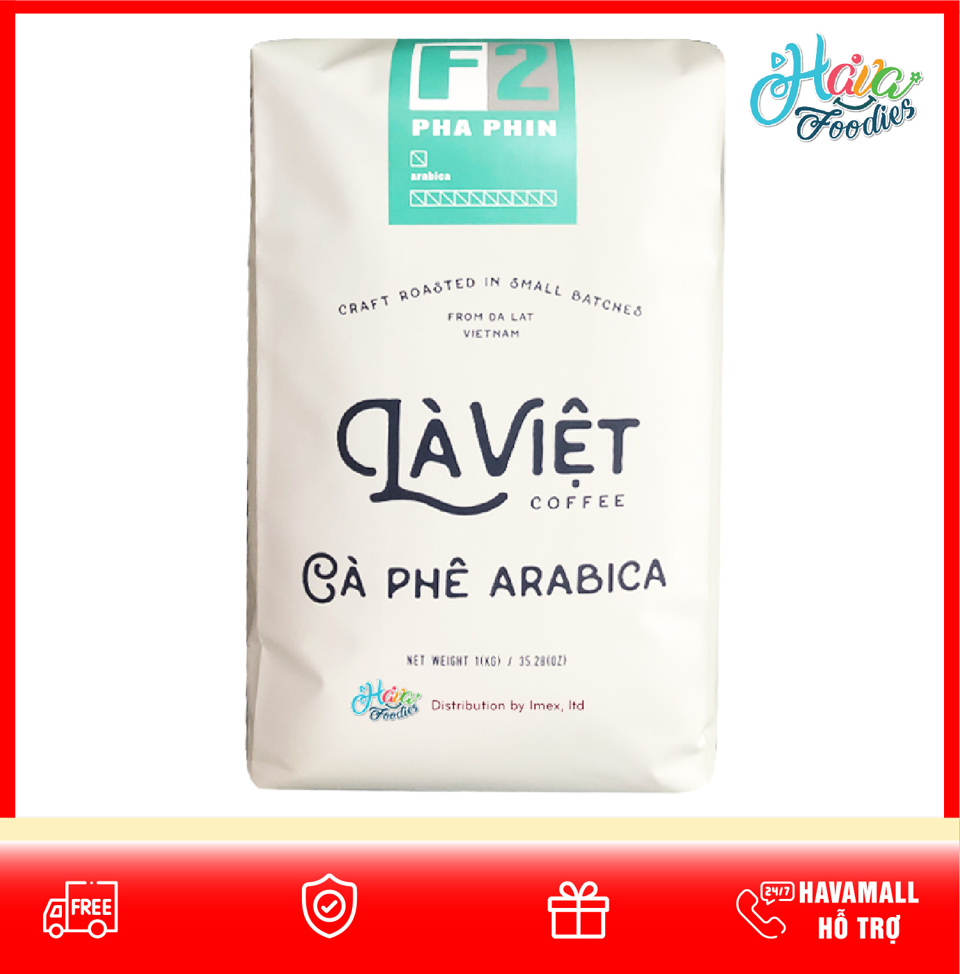 Cà phê rang Arabica 100% chuyên dụng pha phin hiệu Là Việt 1000gr