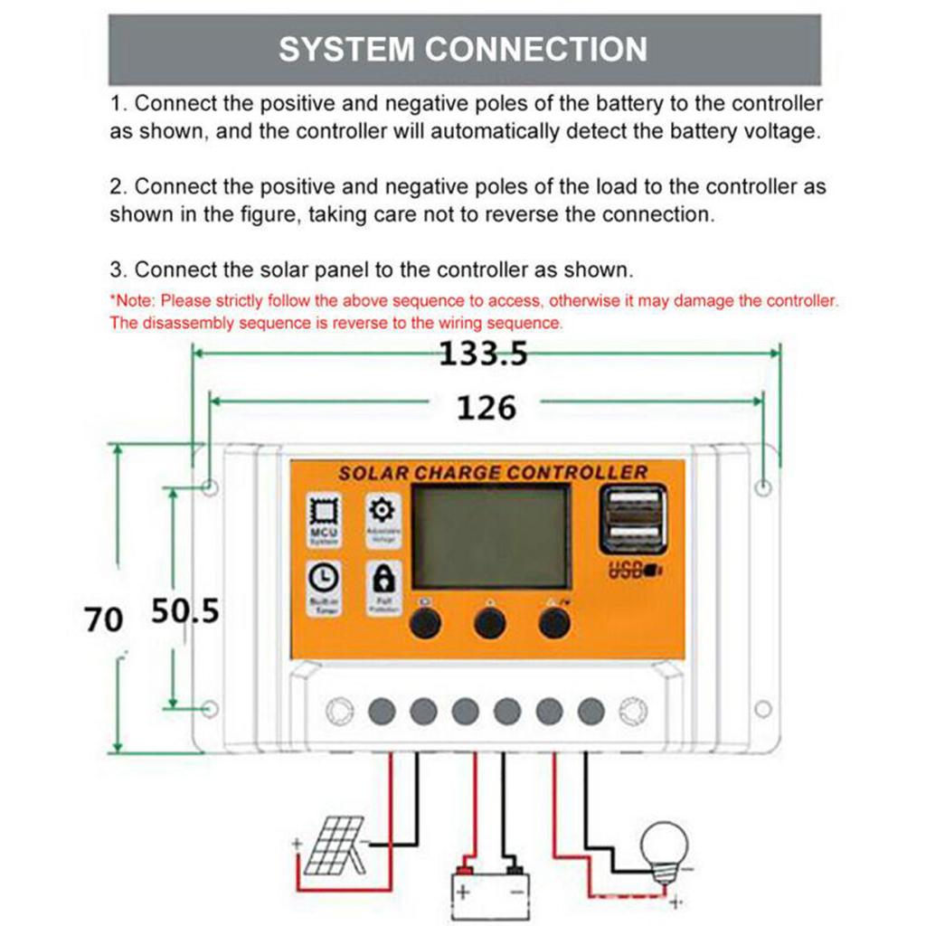 Charge Controller - Solar Panel Charge Controller 12V 24V, Adjustable Parameter LCD Display Current/Capacity and Timer Setting on/Off with 5V Dual USB