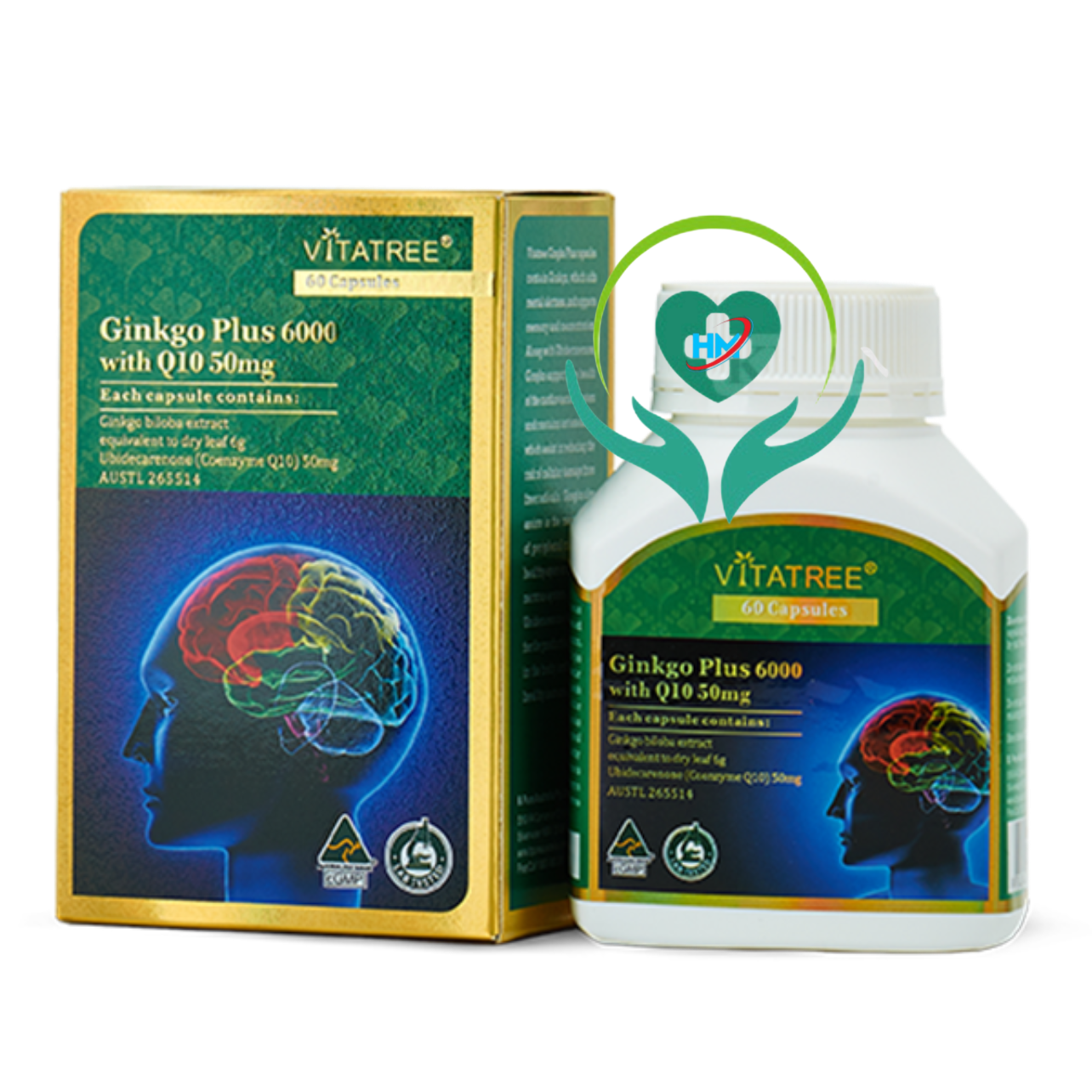 Viên uống Vitatree Ginkgo plus 6000 with Q10 50mg, hộp 60v, tăng cường tuần hoàn não