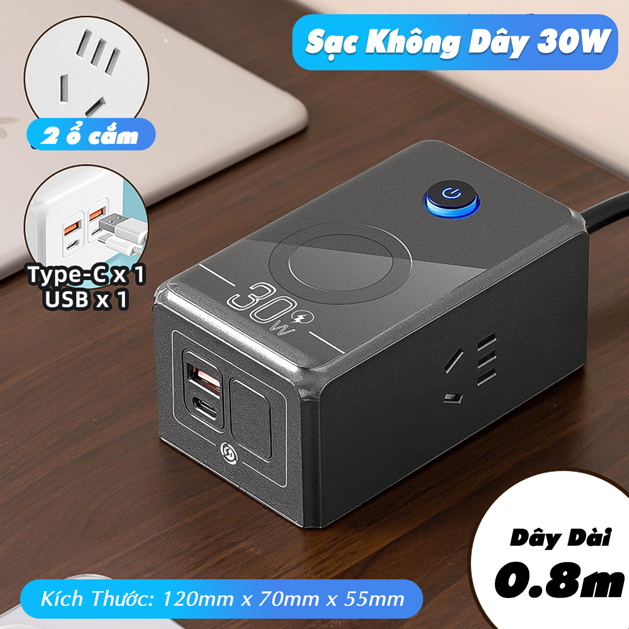 Ổ cắm sạc siêu nhanh cổng Type C USB hỗ trợ sạc không dây cho điện thoại thông minh 30w 60w - hàng chính hãng Vinetteam