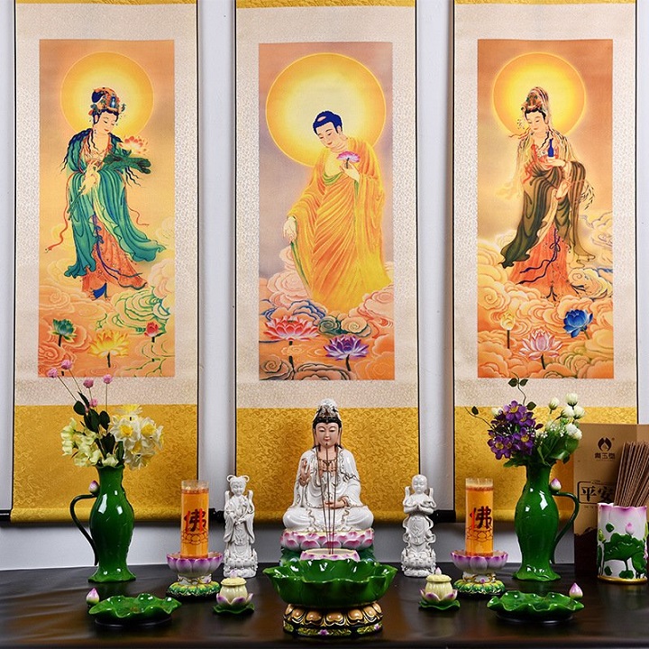 Tranh Phật cuộn lụa tơ tằm trang trí sang trọng