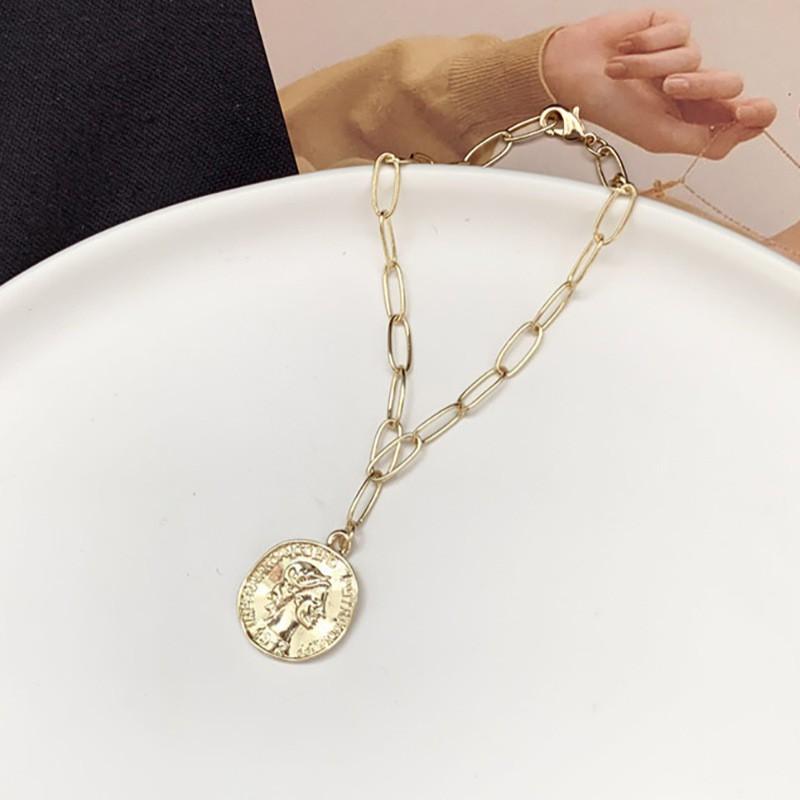 Vòng Tay Hợp Kim Mặt Hình Đồng Xu Khắc Hình Phong Cách Hàn