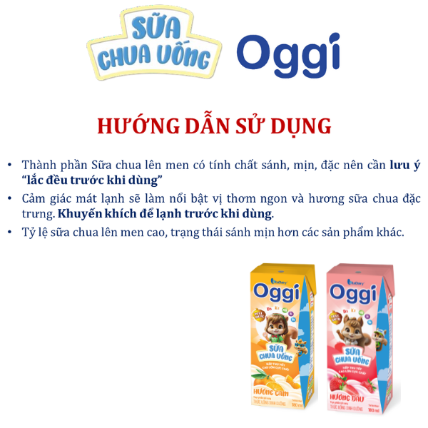 TUDD Sữa chua uống Oggi Hương Dâu / Hương Cam 180ml - lốc 4 hộp - VitaDairy