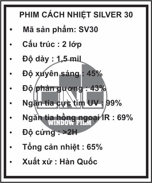 1,5m2 Phim cách nhiệt Hàn Quốc Silver 30