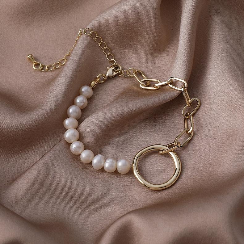 XiaoboACC Baroque Freshwater Pearl Circle Chain Bracelet