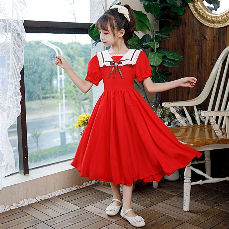 CHENGRUI Cô gái búp bê cổ Pháp ngọt ngào đầm Mid-boy siêu tiên khí chất thiếu nữ hải quân cổ váy đầm dài