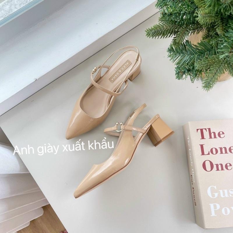 CG90 - Giày bít mũi hở gót, mũi nhọn gót vuông 5p VNXK