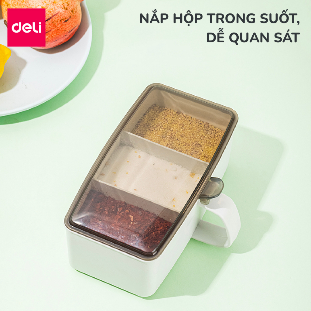 Hũ Đựng Gia Vị 3 Ngăn Nhựa Kèm Thìa Kháng Khuẩn Deli - Lọ Đựng Gia Vị Đa Năng Cho Phòng Bảo Quản Gia Vị Chống Ẩm Chống Nấm MốcBếp Sắp Xếp Nhà Bếp