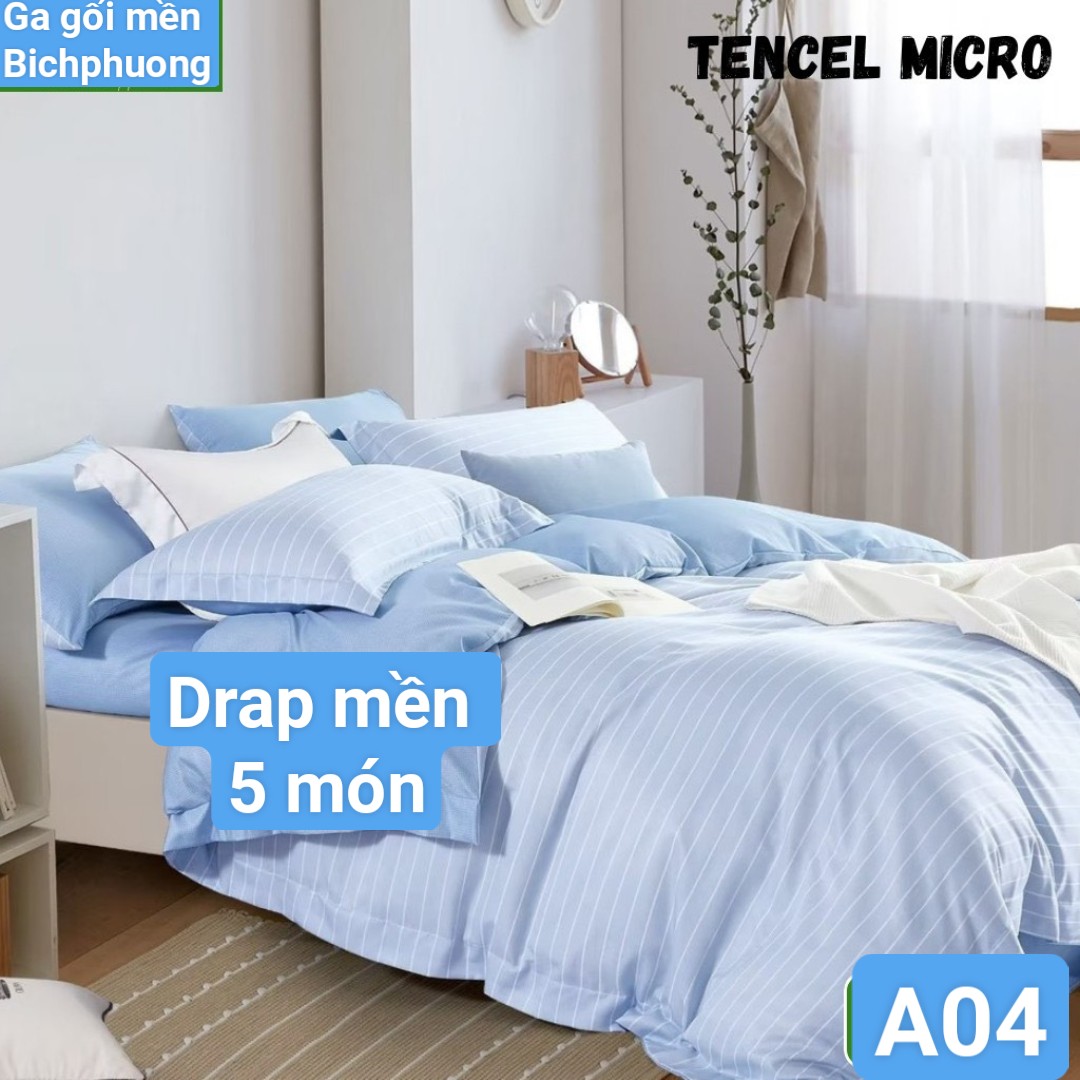 Bộ drap mền tencel hàn quốc 5 món ( 1 drap + 1 chăn chần bông + 3 áo gối) đủ size