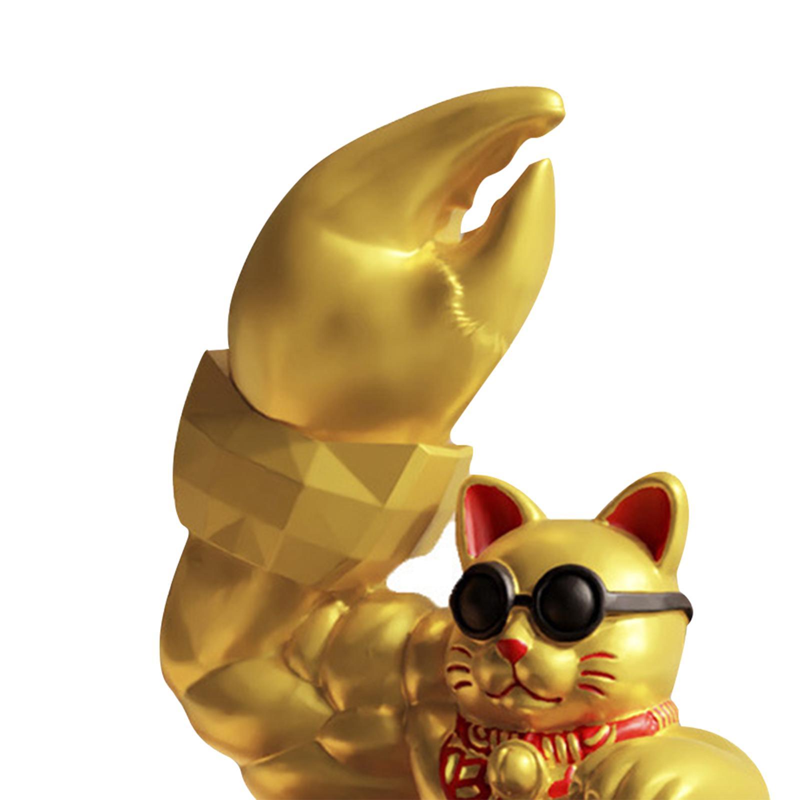 Lucky Cat Statue Feng Shui Sculpture for Living Room Tabletop Decoration