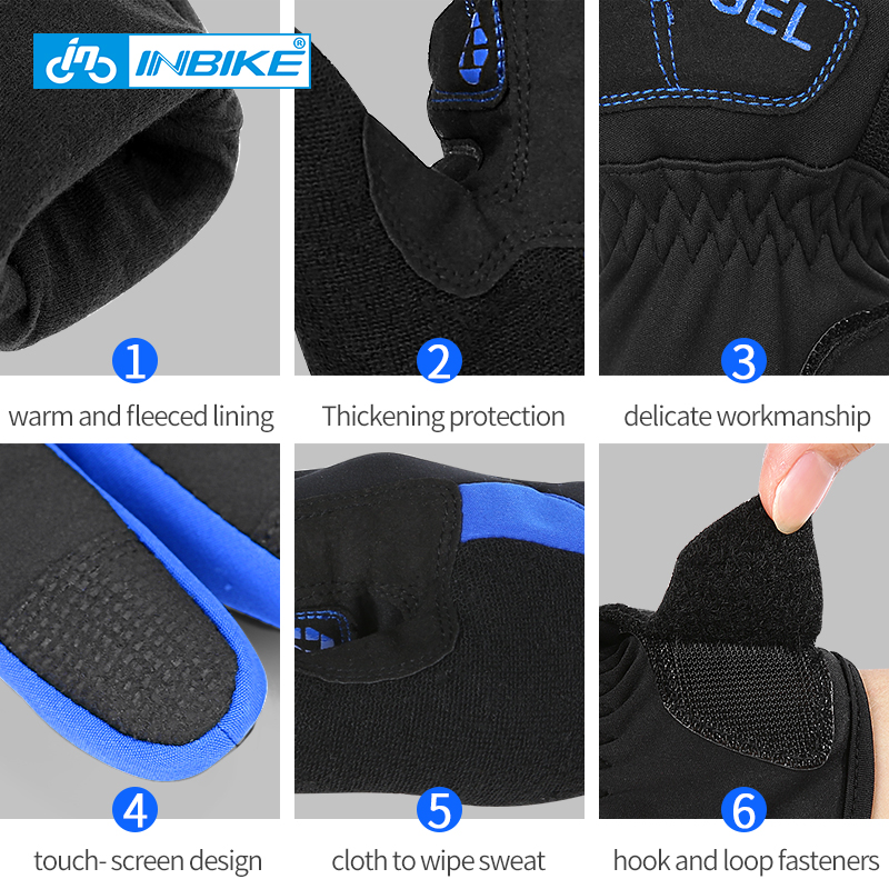 Găng tay xe đạp Inbike Găng tay xe đạp mùa đông Găng tay đầy đủ ngón tay đàn ông phản chiếu găng tay xe đạp cho xe máy đi xe máy Color: 966R Size: L