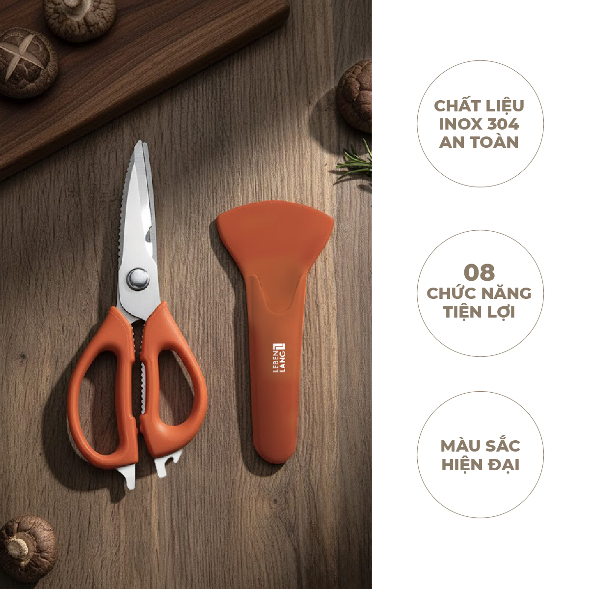 Kéo nhà bếp đa năng Lebenlang LBL1958 inox 304 kèm bao đựng nam châm tiện lợi - hàng chính hãng