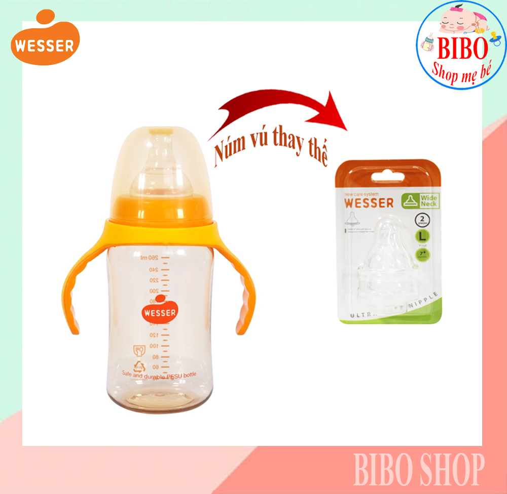 Bình Sữa Wesser Cổ Rộng PPSU Cao Cấp tùy chọn dung tích