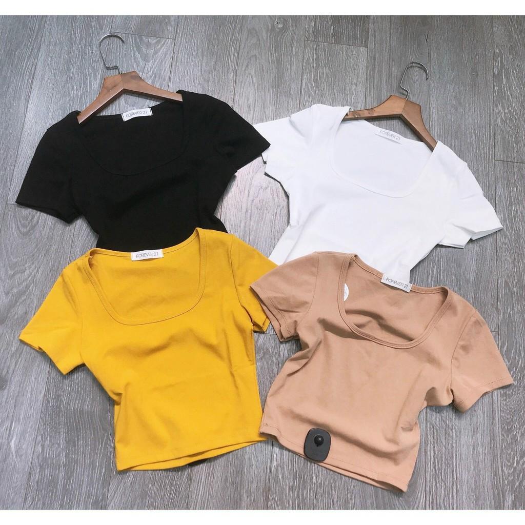 Áo croptop cổ vuông Basic, chất thun xịn Forever 21 co giãn 4 chiều thoải mái, cổ chữ U áo kiểu nữ trơn CRON 5