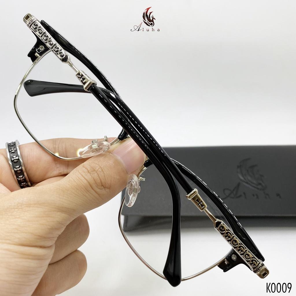 Gọng kính Chrome Heart họa tiết dây leo Gothic, dáng Clubmaster Hàn Quốc khắc chữ tinh tế - K0009 - Aluha