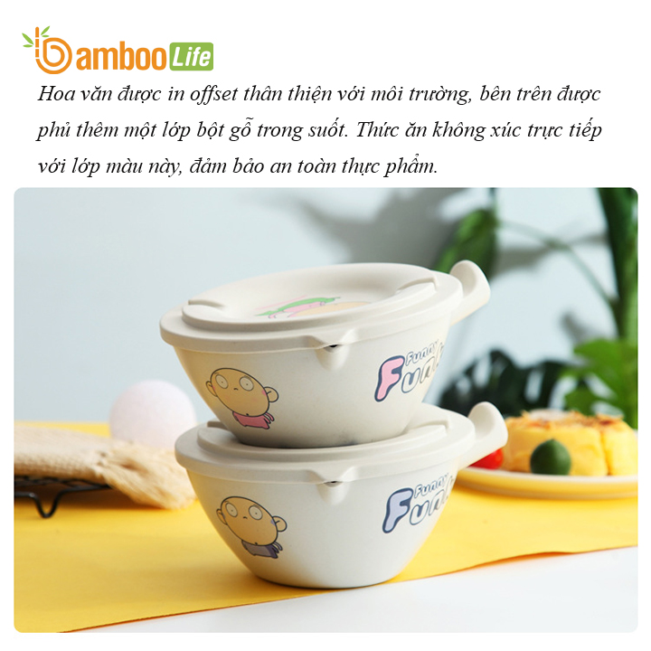 Bát úp mì Bát ăn mì sợi tre Bamboo Life hàng chính hãng BL034 có nắp đậy kèm đũa