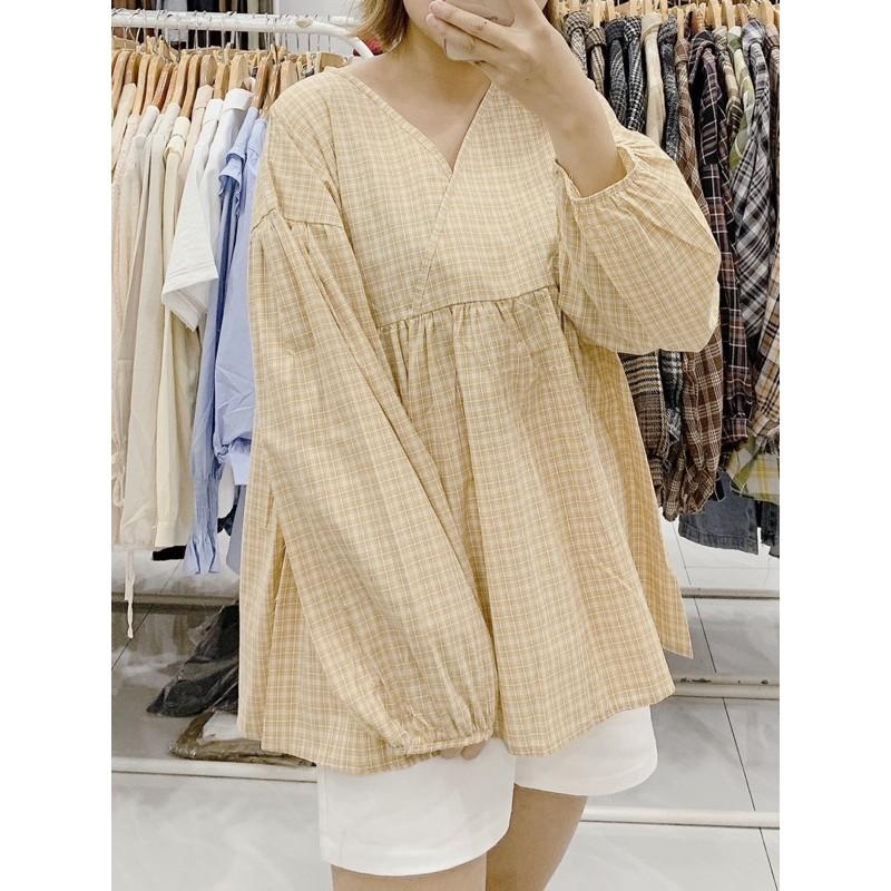 Babydoll kẻ vàng chéo