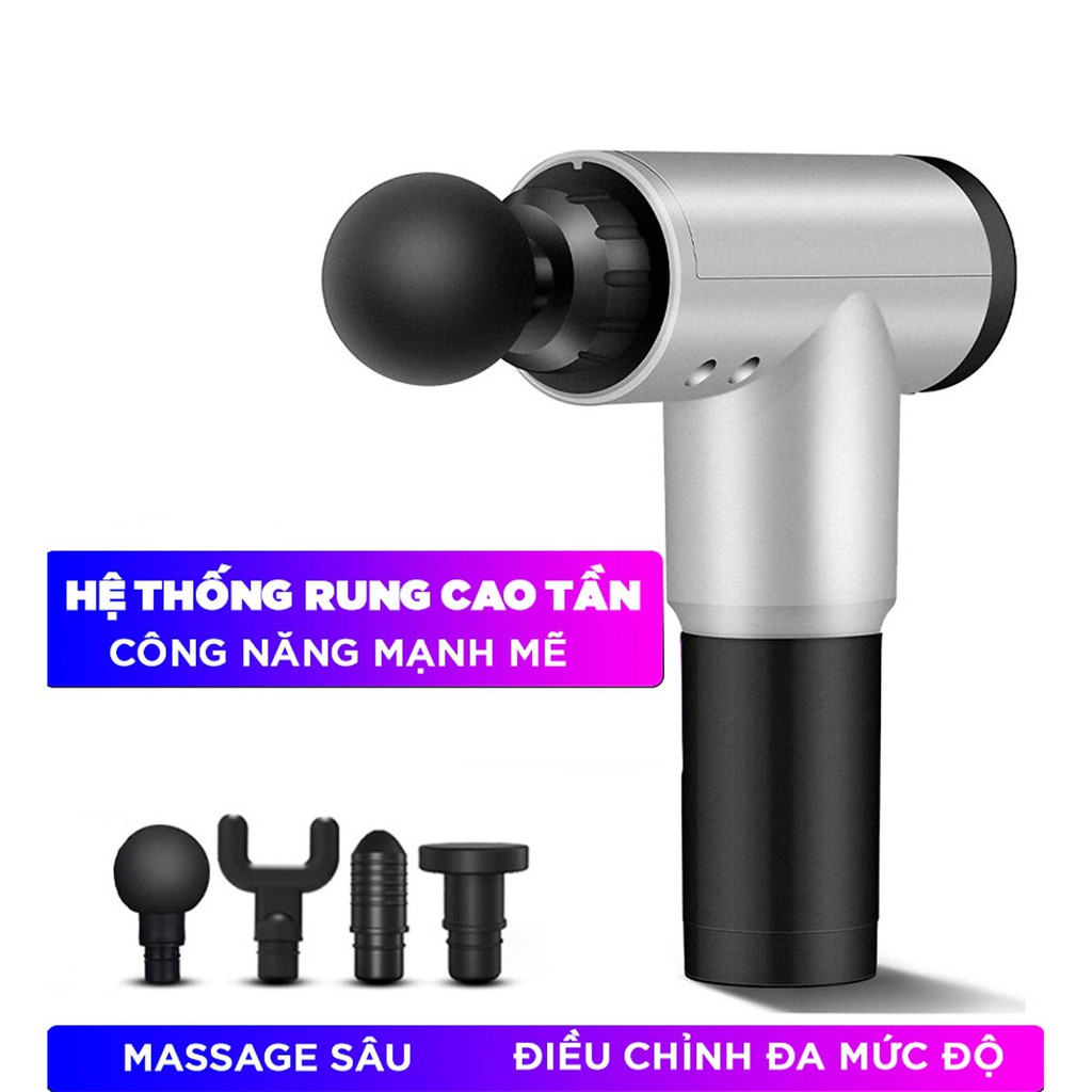 Máy massage toàn thân cầm tay Fascial Gun KH-320 (4 đầu, 6 chế độ)) giảm đau nhức mõi vai gáy,thắt lưng, căng cơ