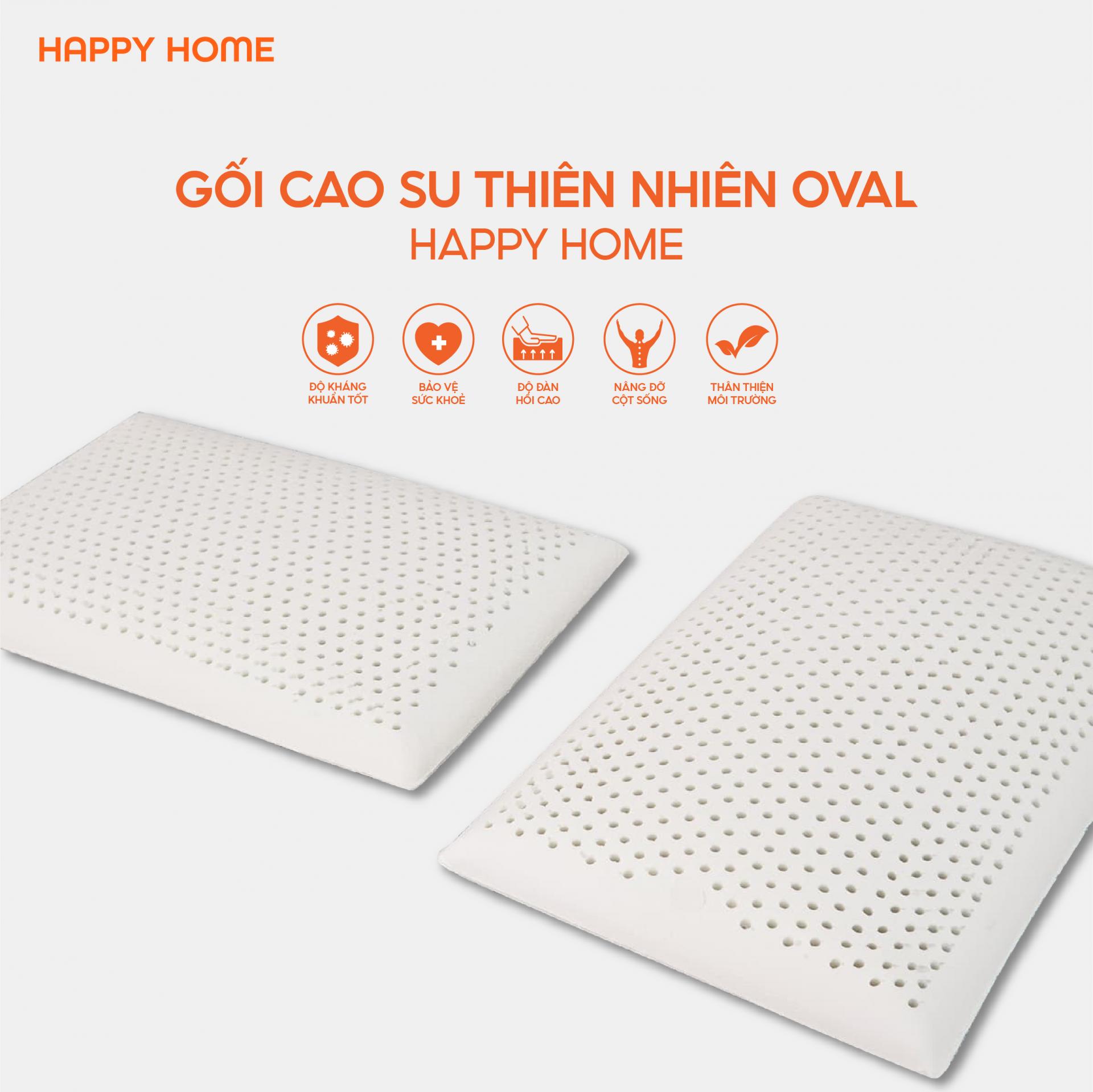 GỐI NẰM CAO SU THIÊN NHIÊN OVAL HAPPY HOME - Kích thước 40x60cm