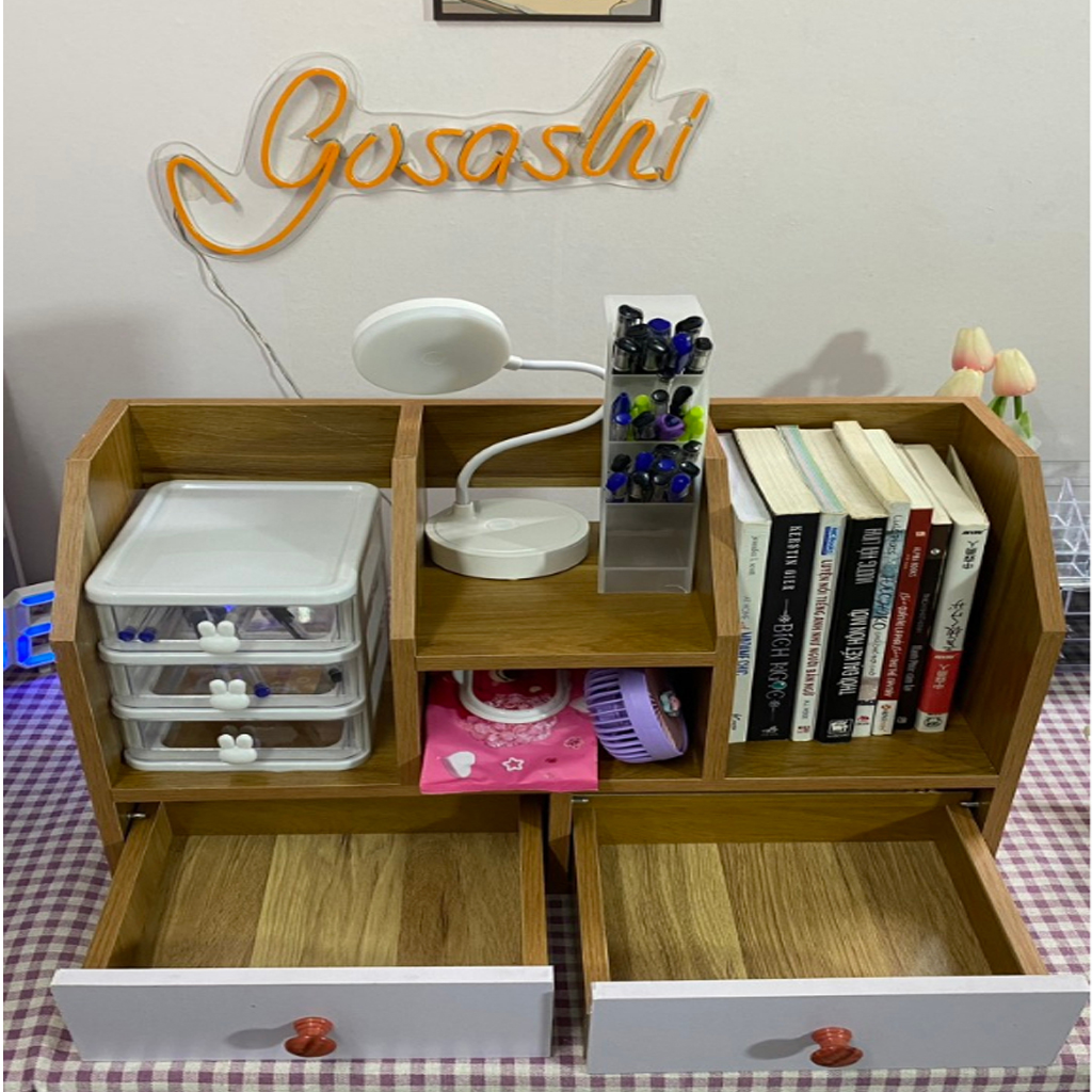 Kệ Sách Để Bàn Chữ H , Kèm 2 Ngăn Kéo Cao Cấp Gỗ MDF Mẫu 7 - Thương Hiệu Gosashi - KSDBchuH