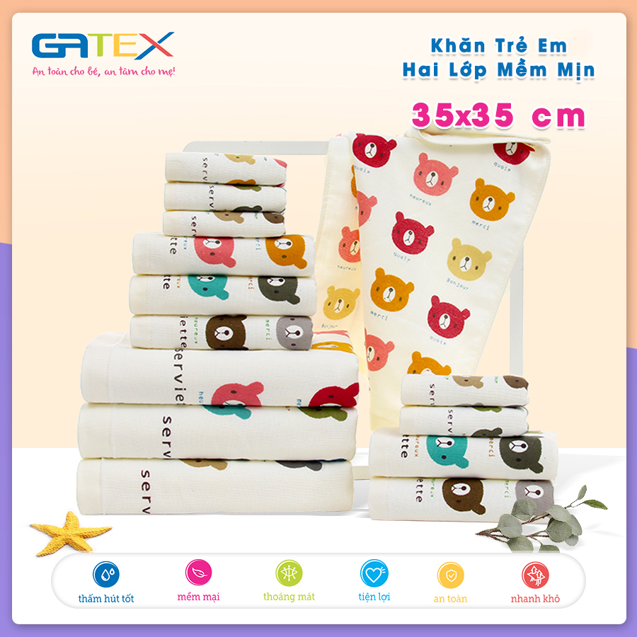 Khăn Mặt Mềm Mịn 35x35cm 100% Cotton 2 Lớp GATEX