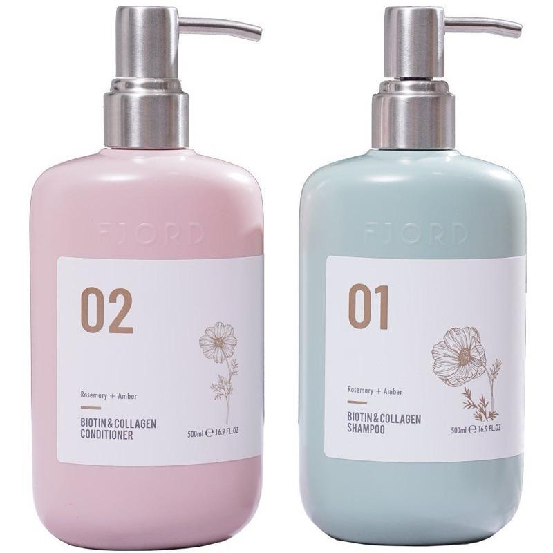 BỘ DẦU GỘI XÃ PHỤC HỒI MỀM MƯỢT GIẢM RỤNG, MỌC TÓC NHANH FJORD BIOTIN &amp; COLLAGEN 500ML + LƯỢC NHỌN