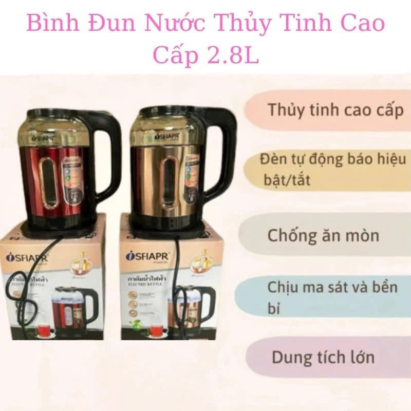Ấm Đun Nước Siêu Tốc, Bình Nước Siêu Tốc Giữ Nhiệt SFIAPRT ST130 Thủy Tinh Dung Tích 2.8 lít - HÀNG CHÍNH HÃNG MINIIN