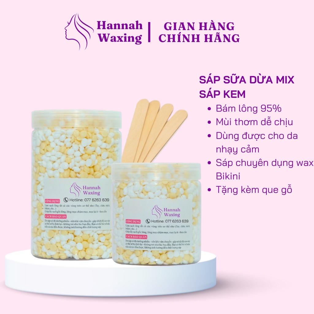 [CHE TÊN] Sáp Wax Lông Mix Sữa Dừa + Cream Siêu Bám Lông Chuyên Wax Bikini Tặng Kèm Que HANNAH WAXING