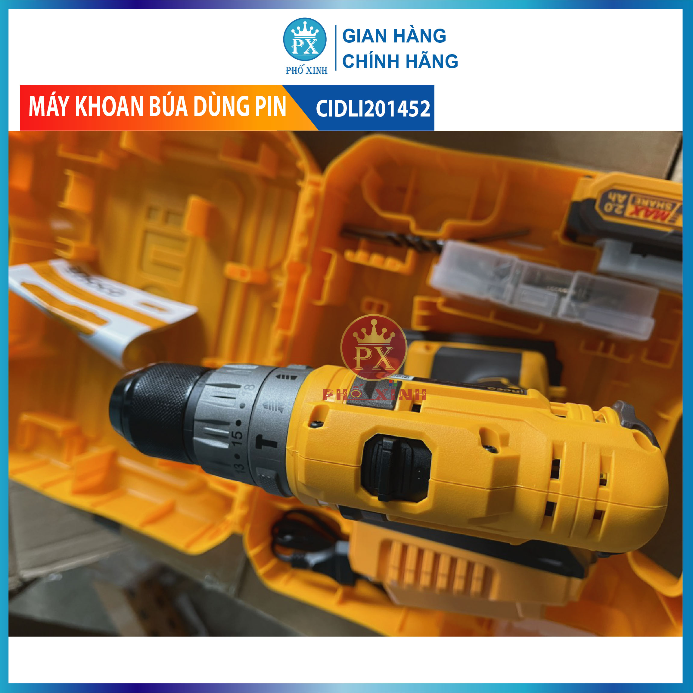 Máy khoan bê tông dùng pin 20V Ingco CIDLI201452 momen 45Nm