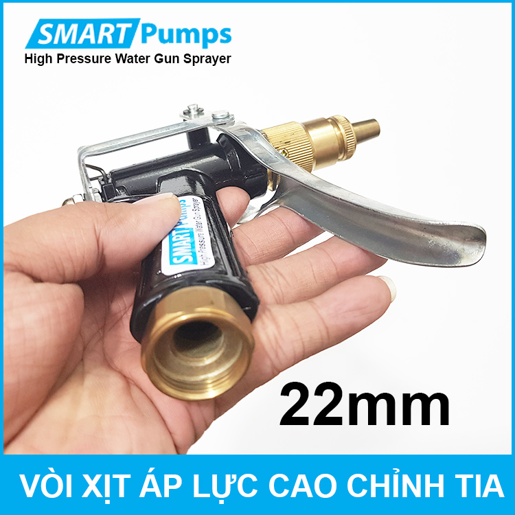 Súng xịt áp lực cao chỉnh tia ren trong 22mm kim loại Smartpumps