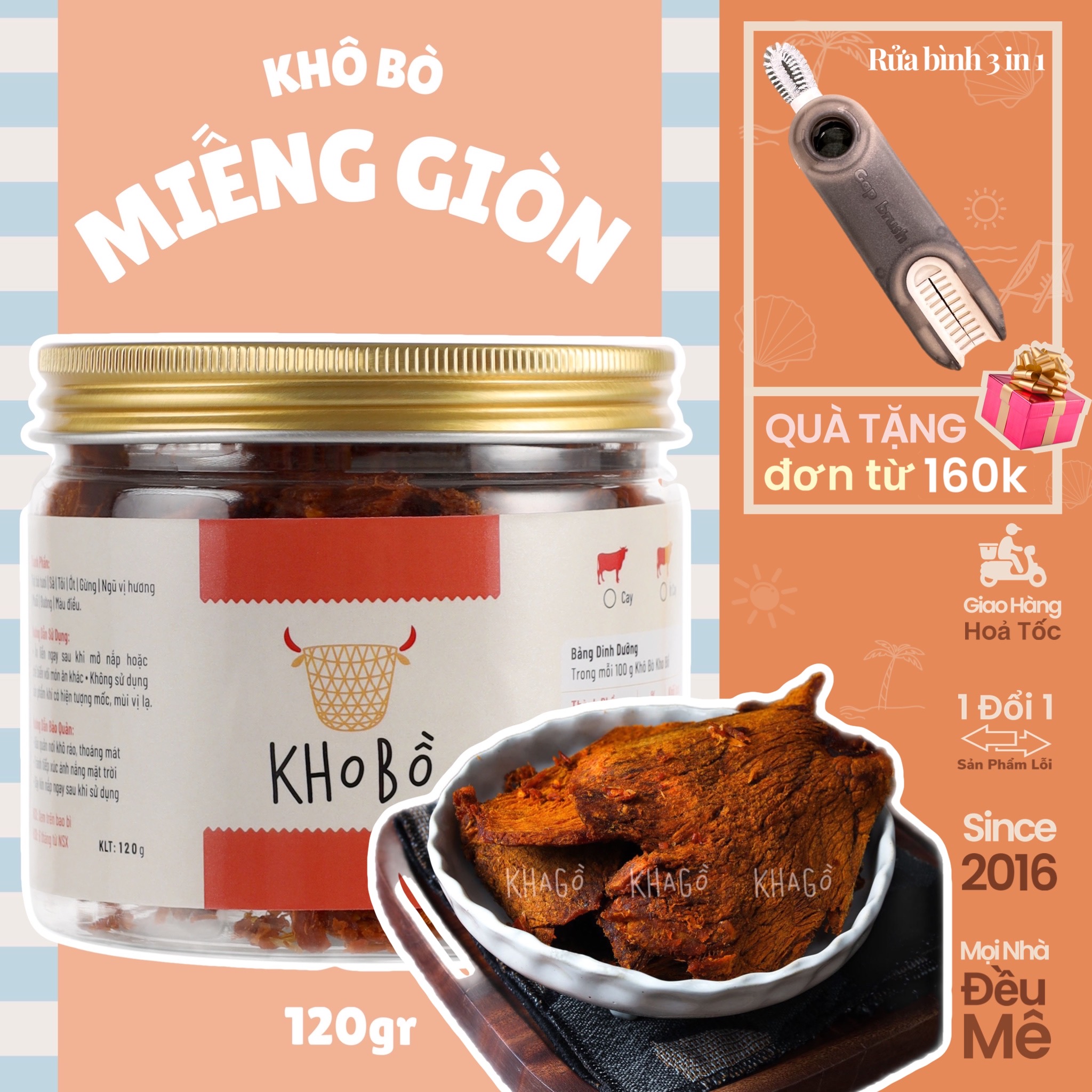 KHÔ BÒ MIẾNG GIÒN 120gr | KHA GỒ | Ăn Vặt Văn Phòng, Du lịch, Tết, Tặng quà, Đặc sản Sài Gòn