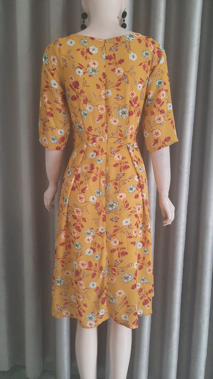 Đầm xòe hoa Vintage gắn hoa hồng-MS0574D