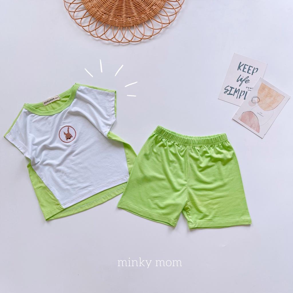 Bộ ngắn tay thun lạnh trắng thêu hình con vật Size Nhí và Đại Minky Mom cho bé trai bé gái từ 7-30kg