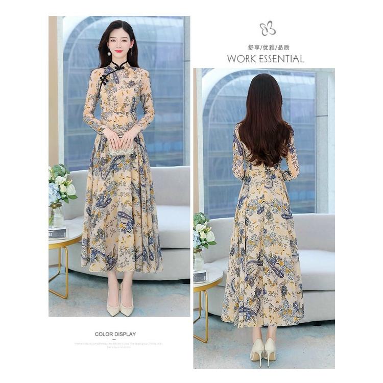 ĐẦM XÒE CỔ TÀU DÁNG DÀI HỌA TIẾT CAO CẤP