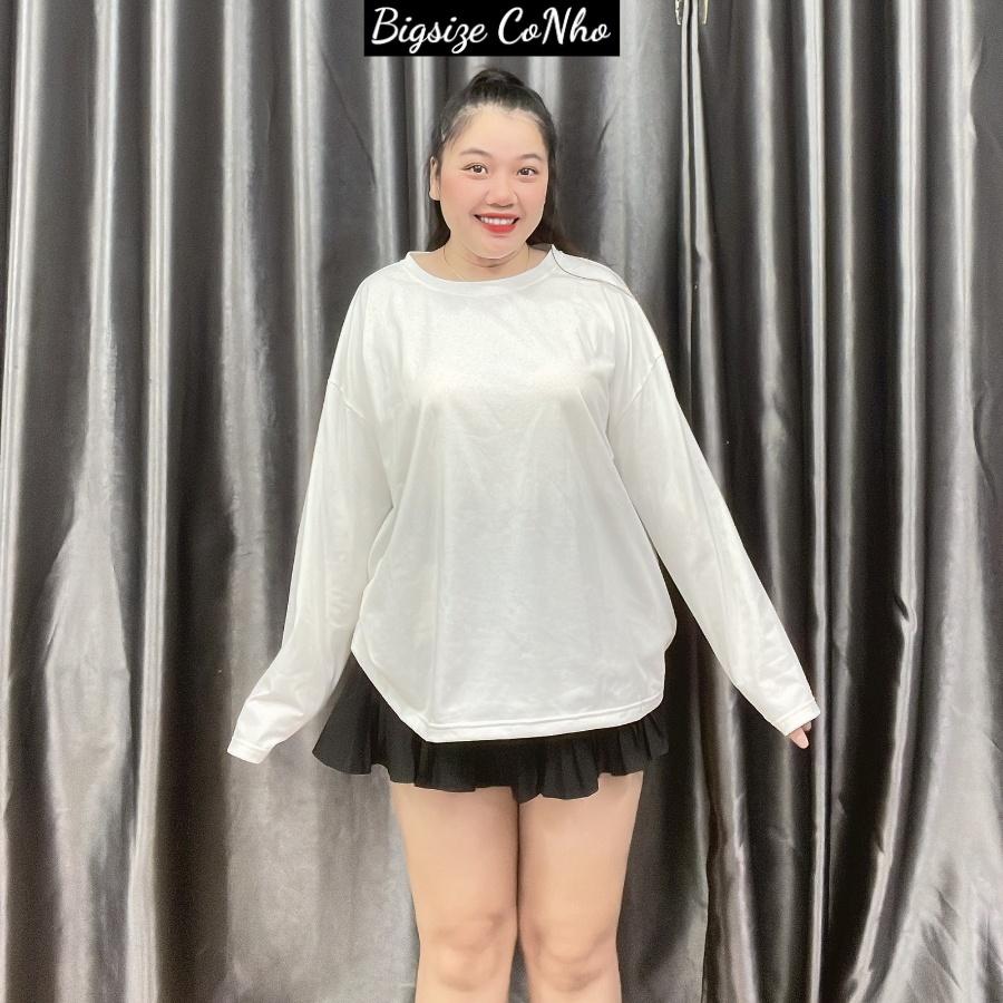 Áo thun trơn tay dài bigsize nữ freesize form rộng cho nàng Chuppy từ 58-95kg, Áo phông oversize THUN TD - Màu đen