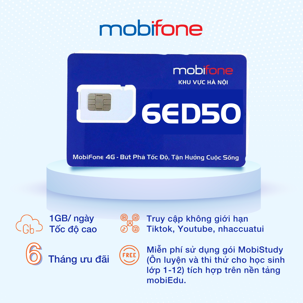 Sim trạng nguyên MobiFone chính hãng 6ED50 - Chuyên luyện thi