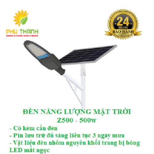 Đèn đường năng lượng mặt trời 500W Z500 hàng cao cấp , có cần đèn, có điều khiển từ xa - phú thành eco kho solar