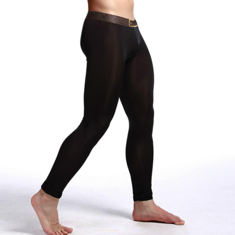 Nam Sexy Quần Legging Thun Cao Cấp Co Giãn Phồng Túi Sexy Dài Johns Cực Băng Lụa Mờ Quần Dài Sinh Nhiệt quần Lót