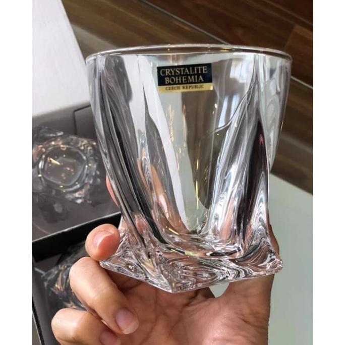 Bộ 6 Cốc Bohemia Quadro Whisky 340ml, Bộ Cốc Pha Lê Đẹp Trang Trí Bàn Tiệc, Nhập Đức