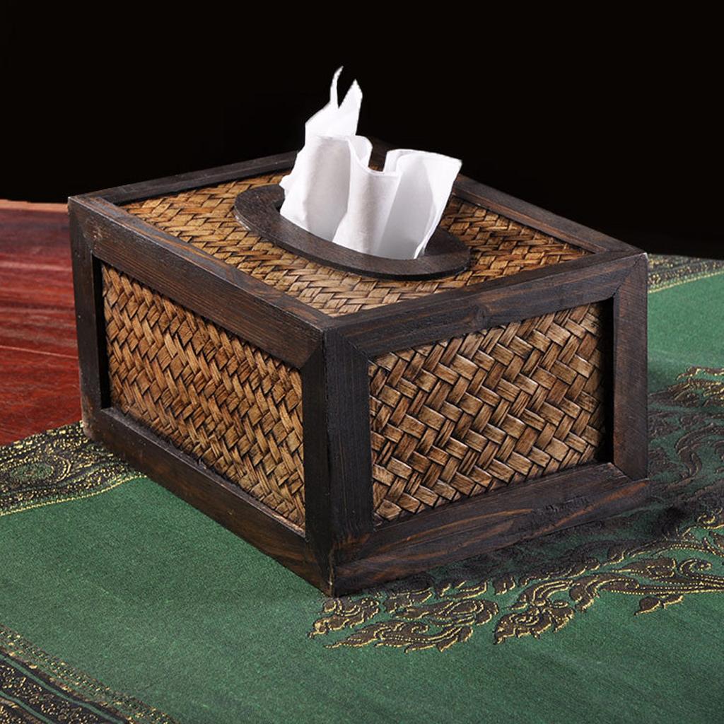 Bamboo Wood Rectangular Facial Tissue Box Cover Holder Home Office Car