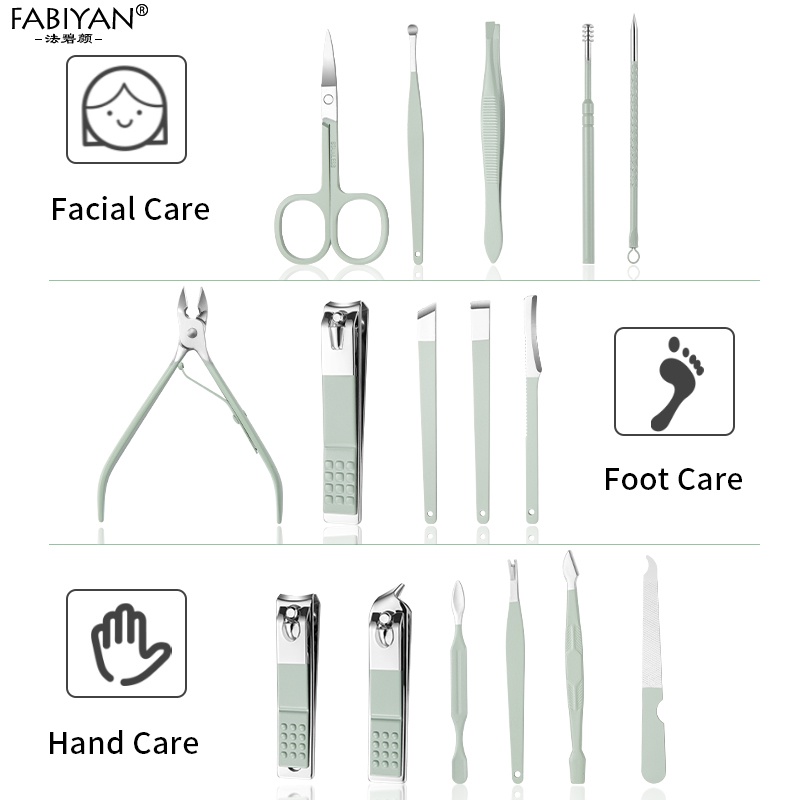 Bộ Bấm Móng Tay Cao Cấp 16 Món Bằng Thép Không Gỉ An Toàn Diện Tiện Dụng