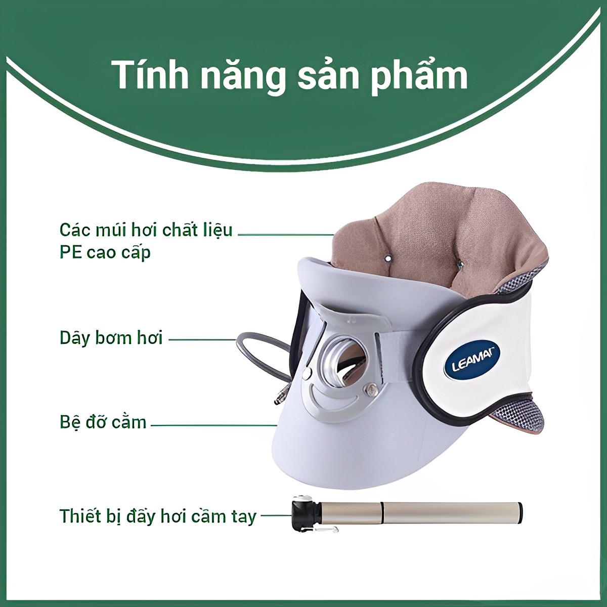 Đai nẹp cổ,đai hơi kéo giãn cổ,đai định hình cổ LEAMAI C02,Hỗ Trợ Giảm Đau Thoái Hóa Đốt Sống Cổ, Thoát Vị Đĩa Đệm