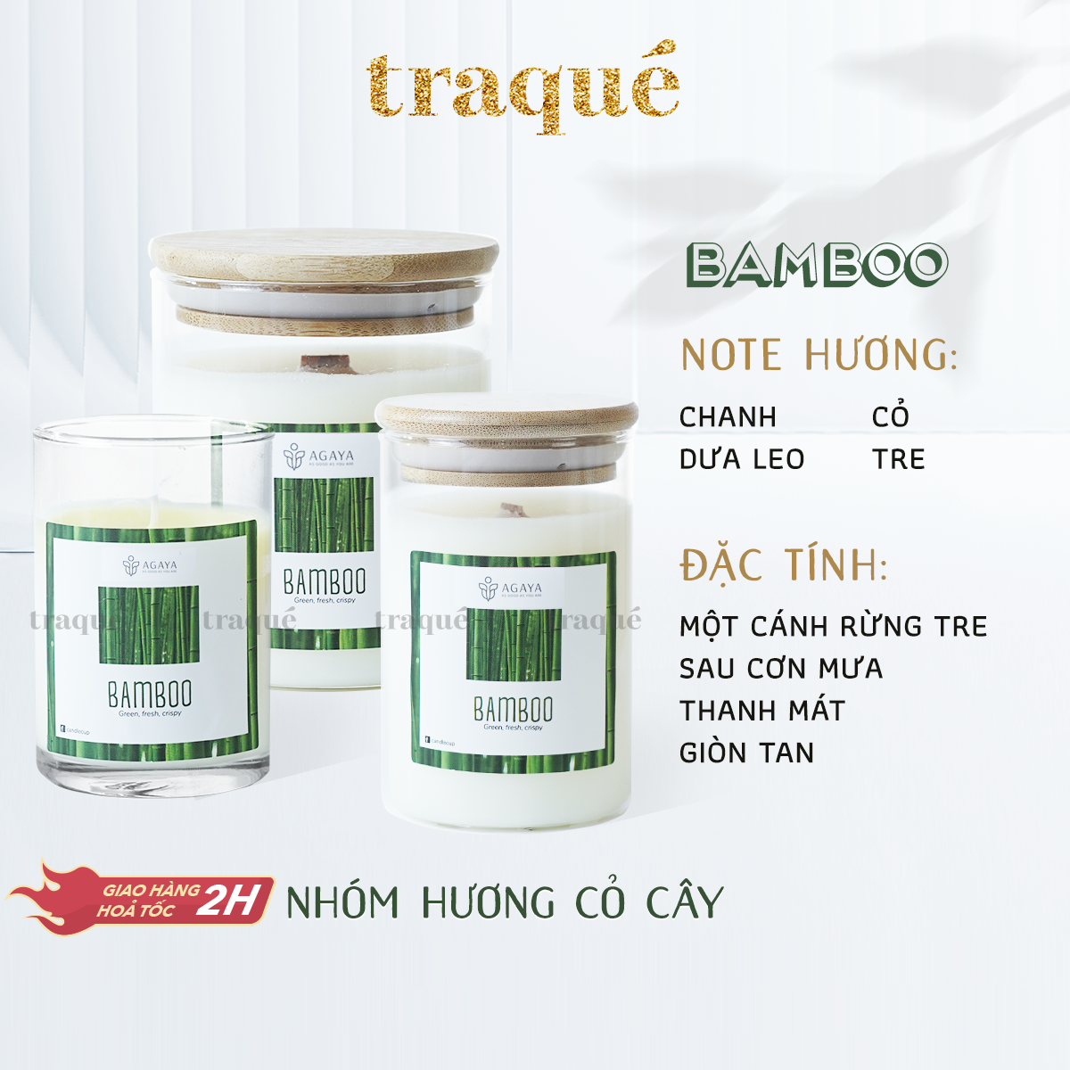 Nến thơm tinh dầu cao cấp không khói an toàn Candle Cup - BAMBOO/HƯƠNG TRE - S - 100G (KG NẮP)