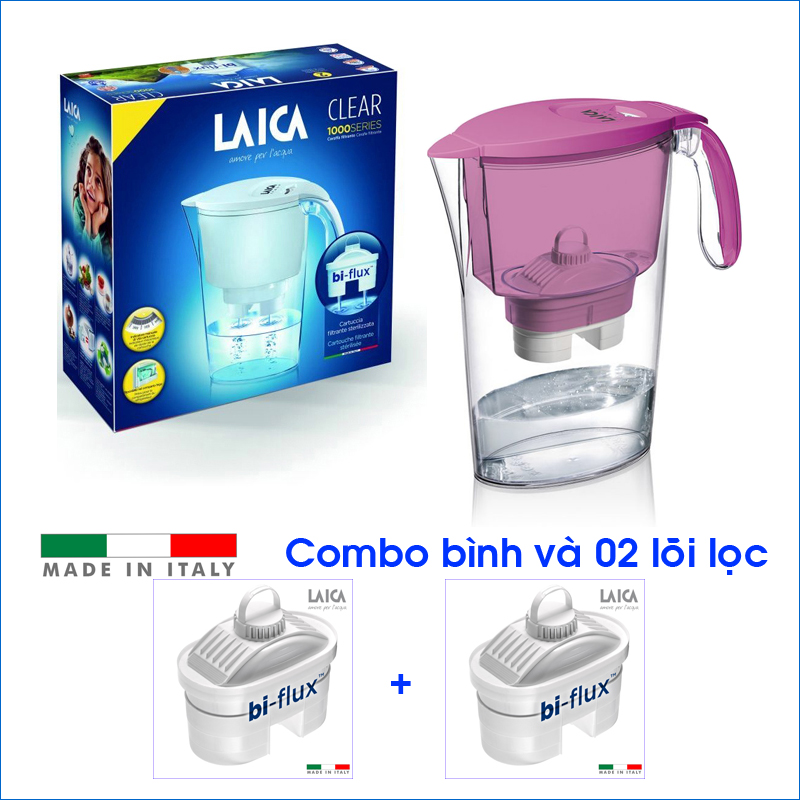 Combo Bình lọc nước LAICA J11A Tím và 02 Lõi lọc nước  (MADE IN ITALY)