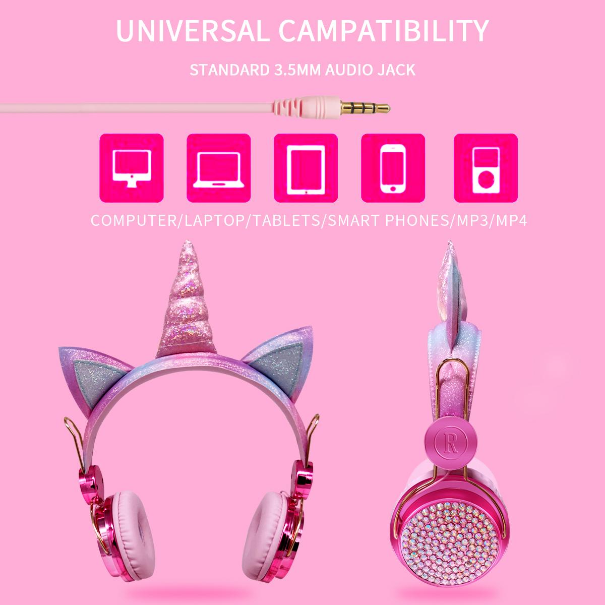 Kỳ Lân Tai Nghe Có Dây Kèm Mic Cho Bé Gái Con Gái Nhạc Stereo Tai Nghe Cho Máy Tính Điện Thoại Thông Minh Tai Nghe Trẻ Em Quà Tặng
