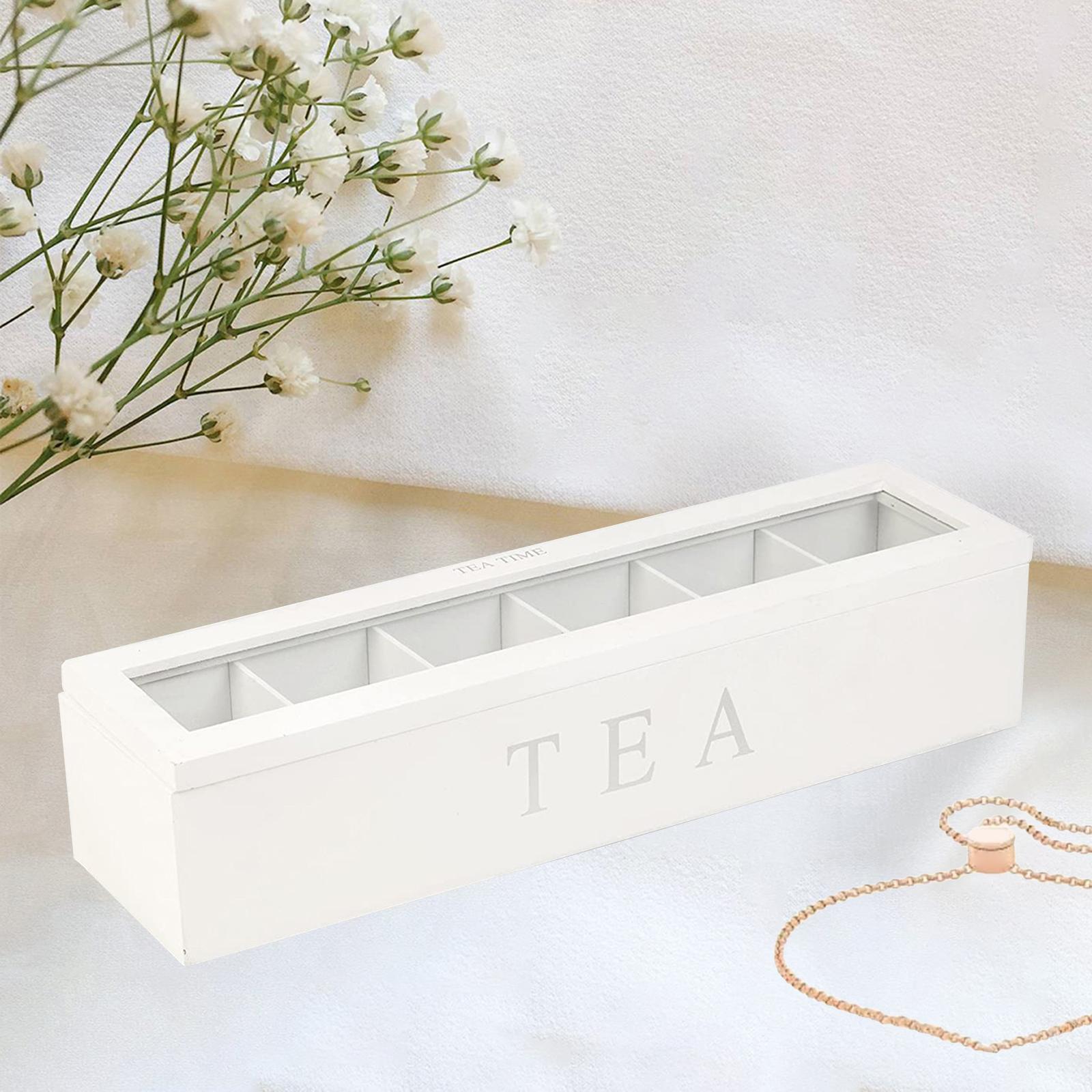 Tea Box with Lid Coffee Bag Storage Holder & 6 Compartment Kitchen Organizer