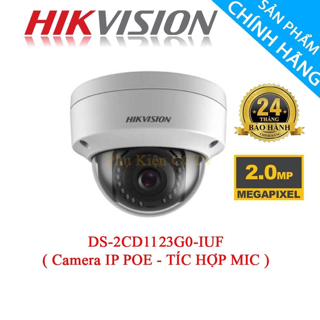 Camera IP  Dome hồng ngoại có tích hợp Mic, độ phân giải 2.0 Megapixel cho hình ảnh sắc nét, chất lượng cao HIKVISION DS-2CD1123G0-IUF (Hàng chính hãng)